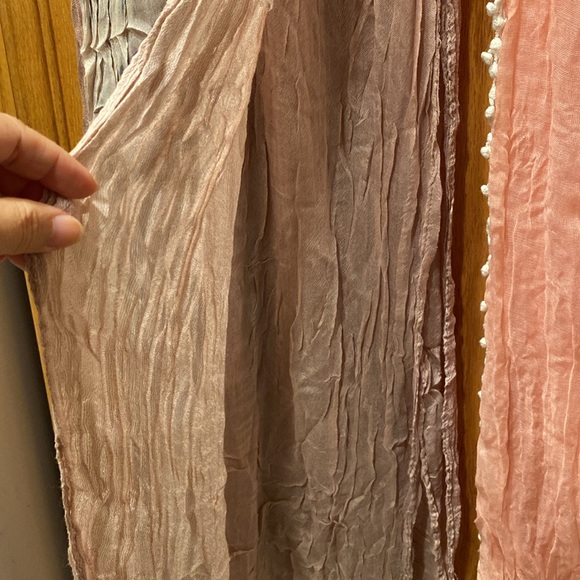 A Bundle of Two Bohemian Boho Vibe Double-Layer Knit Scarves in Blush and Peach - Picture 5 of 14